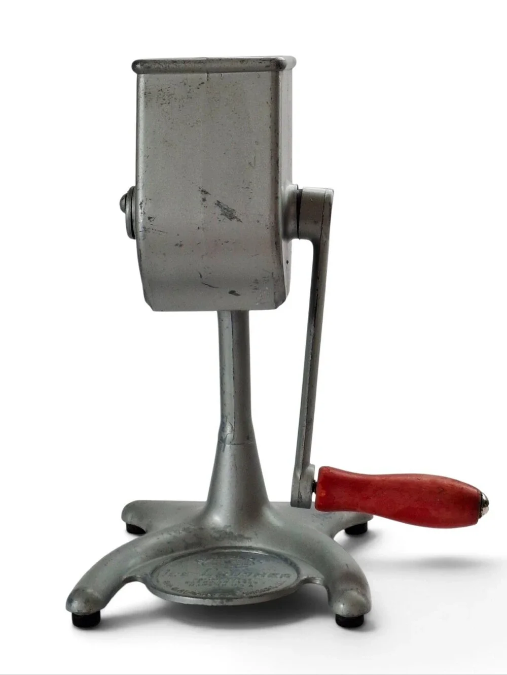Vintage National Ice Crusher Red Wooden Hand Crank Countertop Tabletop Barware